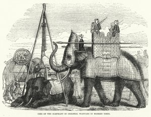 Gebruik van de Olifant in Oriëntaalse Oorlogsvoering in Moderne Tijden (gravure) door English School