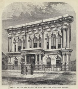 Vestry Hall van het Gehucht Mile End (gravure) door English School