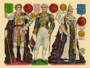 Victoriaanse prent: Koning George IV, Koning William IV, Koningin Victoria