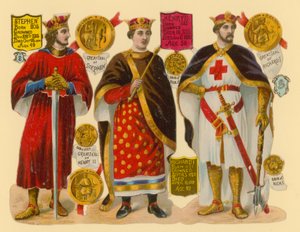 Victoriaanse prent: Koning Stephen, Koning Hendrik II, Koning Richard I