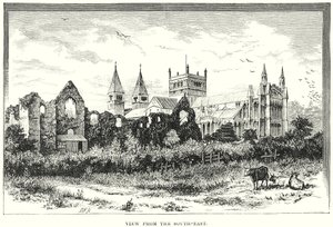Uitzicht vanuit het zuidoosten (gravure) door English School