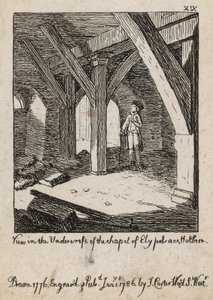 Uitzicht in de onderbouw van de kapel van Ely Palace, Holborn door English School