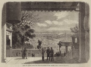 Uitzicht op Canton, vanaf het hoofdkwartier van de bondgenoten (gravure) door English School
