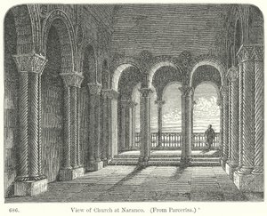 Gezicht op de kerk van Naranco (gravure) door English School