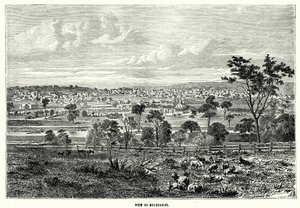 Gezicht op Melbourne (gravure) door English School