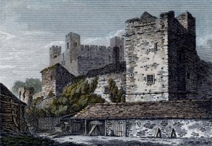 Uitzicht op Rochester Castle, Kent, ca. 1830 door English School