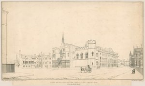 Uitzicht op Westminster Hall, Law Courts, enz., vanuit het noordwesten