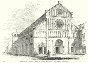 Gezicht op de kathedraal van Zara (gravure) door English School