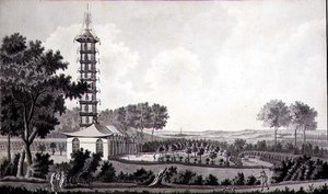 Uitzicht op een Nederlandse Tuin met een Chinese Pagode, c.1770 door English School
