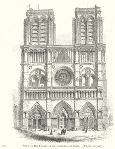 Gezicht op de voorgevel van de kathedraal van Parijs (gravure) door English School