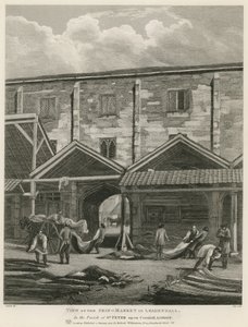 Uitzicht op de huidenmarkt in Leadenhall, in de parochie van St. Peter upon Cornhill, Londen door English School
