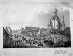 Uitzicht op het dorp Waterloo de dag na de slag, 19 juni 1815, 1816
