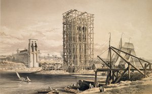 Uitzicht op de bouw van de Britannia Tubular Bridge