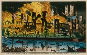 Uitzicht op de vernietiging van beide Huizen van het Parlement zoals gezien vanaf de Theems, 16 oktober 1834