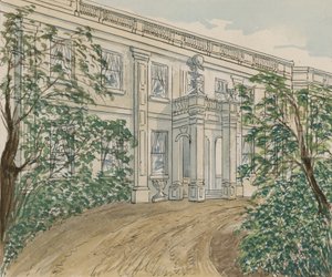 Uitzicht op het huis op nr.2 Palace Green, Kensington, waar Thackery stierf door English School