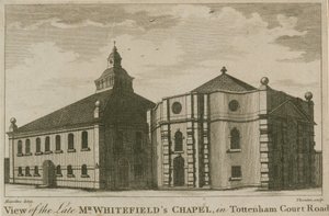 Uitzicht op de kapel van wijlen de heer Whitefield in Tottenham Court Road, Londen door English School
