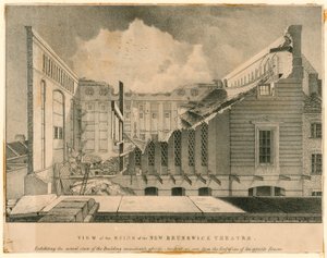 Uitzicht op de ruïnes van het New Brunswick Theater, Wellclose Square, Londen