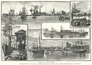 Uitzichten in Leith Docks (gravure) door English School