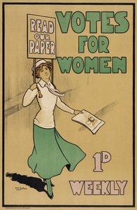 Stemmen voor vrouwen, uit The Suffragette, gepubliceerd in 1912 (kleurenlitho)