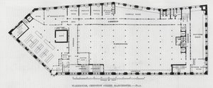 Magazijn, Chepstow Street, Manchester (gravure) door English School