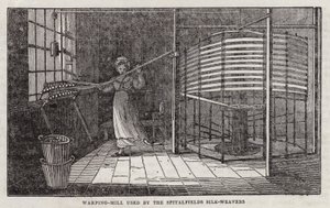 Spoelmolen gebruikt door de zijdewevers van Spitalfields (gravure)