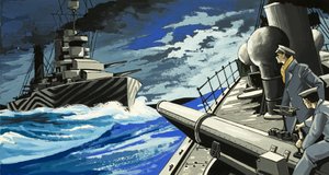 Oorlogsschepen vechten op zee door English School