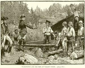 Washington en zijn mannen in Valley Forge