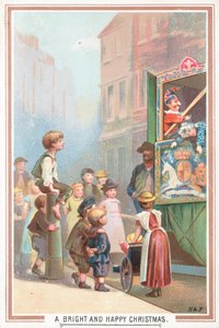 Kijken naar een Punch en Judy Show, Kerstkaart door English School