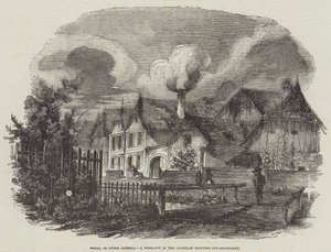 Wells, in Opper-Oostenrijk, een houtsnede in de Oostenrijkse drukkerij
