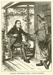 Wesley in gesprek met een jonge negerin (gravure)