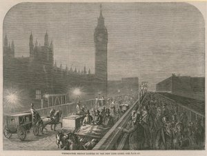 Westminster Bridge verlicht door het nieuwe kalklicht door English School