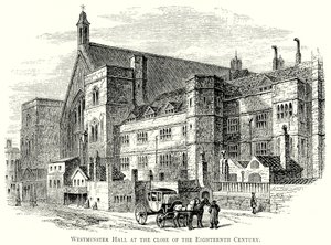 Westminster Hall aan het einde van de achttiende eeuw (gravure) door English School