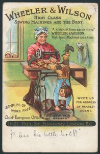 Wheeler & Wilson, naaimachines - repareren van een jongensbroek door English School