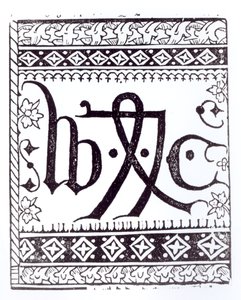 William Caxtons (c.1422 - c.91) Drukmerk, illustratie uit Wetenschap en Literatuur in de Middeleeuwen en Renaissance, geschreven en gegraveerd door Paul Lacroix, 1878