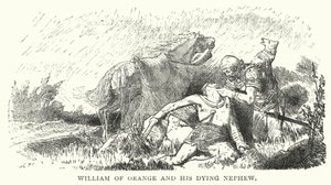 Willem van Oranje en zijn stervende neef (gravure) door English School
