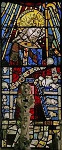 Raam Ew met Christus (samengestelde figuur) - met juwelen van ingelegd gekleurd glas door English School