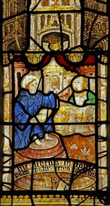 Raam nr. 5 met St. Neot bestudeert de psalter - voeten in water door English School