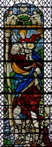 Raam w36 met St. Christoffel - een hybride figuur van Frans 16e-eeuws en Engels 15e-eeuws glas, samengesteld in 1956