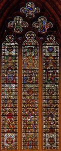 Raam w42 met Peter de Dene en scènes uit het leven van St. Catherine door English School