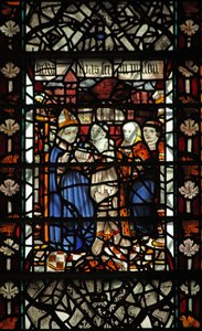 Raam w58 met St. Thomas Becket met een gevangene en 2 andere figuren