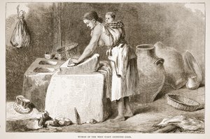 Vrouw van de westkust die maïs maalt, illustratie uit The Pictorial Edition of the Life and Discoveries of David Livingstone door J. Ewing Richie, uitgegeven door A. Fullarton & Co., 1876 door English School