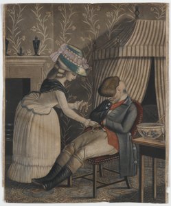 Vrouw steelt een kousenbeurs en zakhorloge van een slapende man, ca.1790