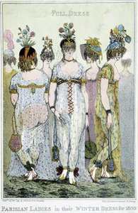 Prachtig: Parijse vrouwen in hun winterkleding voor 1800, Engelse karikatuur. door English School