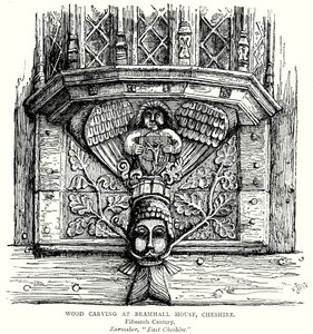 Houtsnijwerk in Bramhall House, Cheshire (gravure)