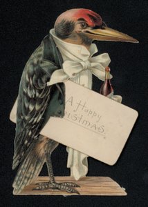 Specht verkleed als ober of butler, kerstgroetkaart