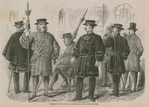 Yeomen of the Guard in hun oude en nieuwe kostuums door English School