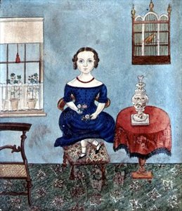 Jong meisje dat danst op een stoel in een interieur, c.1840 door English School