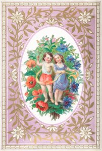Jong Meisje en Jongen met bloemen en linten door English School
