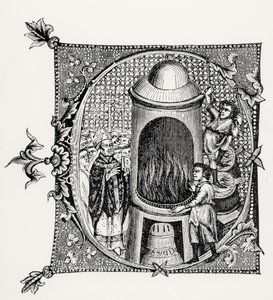 Geïllustreerde initiaal C uit Divinorum Officiorum door William Durand, illustratie uit Wetenschap en Literatuur in de Middeleeuwen en Renaissance, geschreven en gegraveerd door Paul Lacroix, 1878 door English School English School