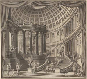 Ontwerp voor een Toneelgordijn: Het Interieur van een Uitgebreide Tempel Gewijd aan Illustere Mannen door Ennemond Alexandre Petitot